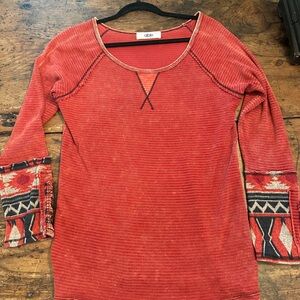Able Red Textured Long Sleeve Top